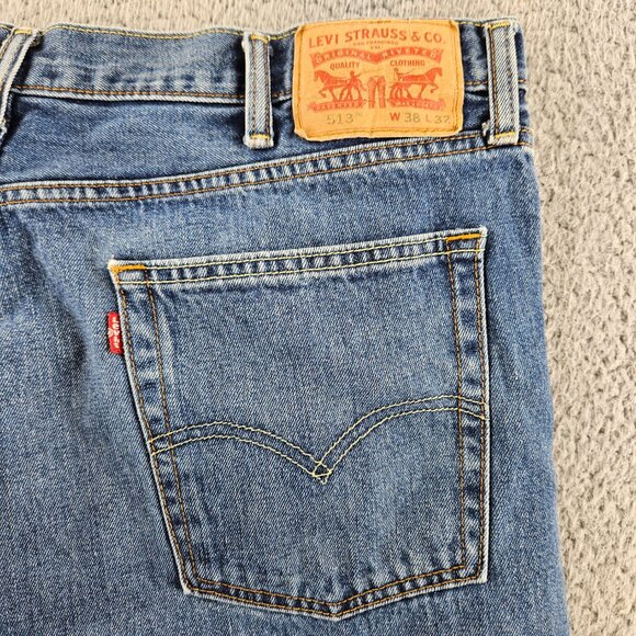 Levis Jeans Mens 38x32 (40x30) Blue 513 Slim Straight Modern - Picture 13 of 16
